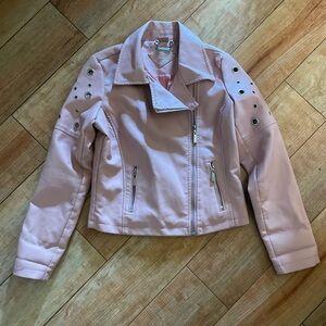 Jou Jou Light Pink Faux Leather Moto Jacket with Eyelet Accents